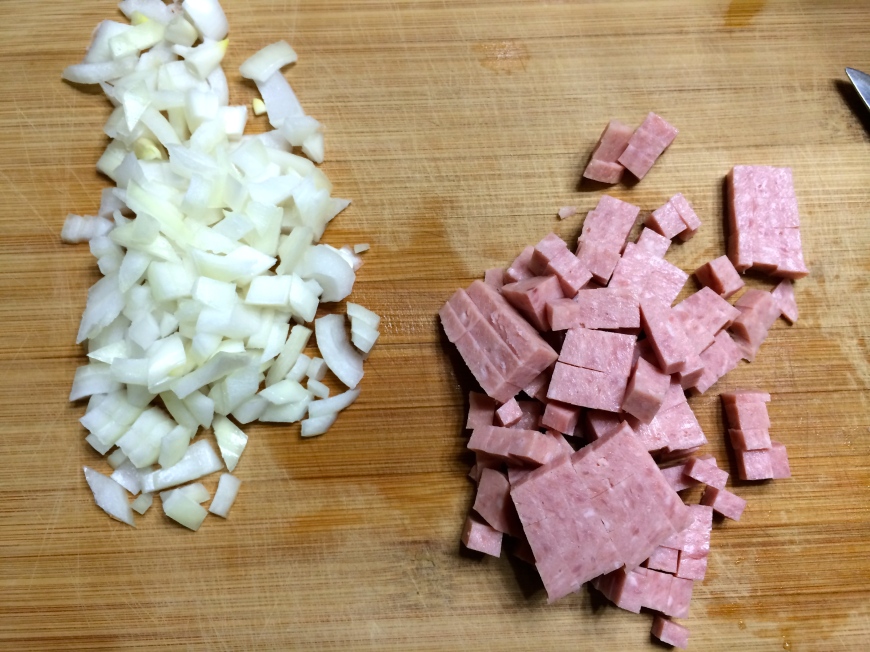 Chopped spam and onions