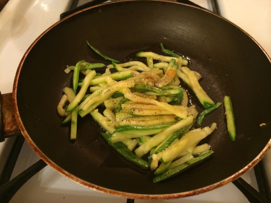 Pan fry zucchini matchsticks with a bit of sesame oil, salt, and pepper 